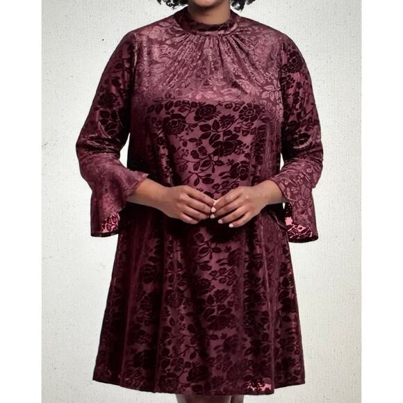 Vintage 90's Y2K Velvet Maxi Dress Size 14 Long Sleeve Burgundy Whimsygoth Fairy - Picture 1 of 9